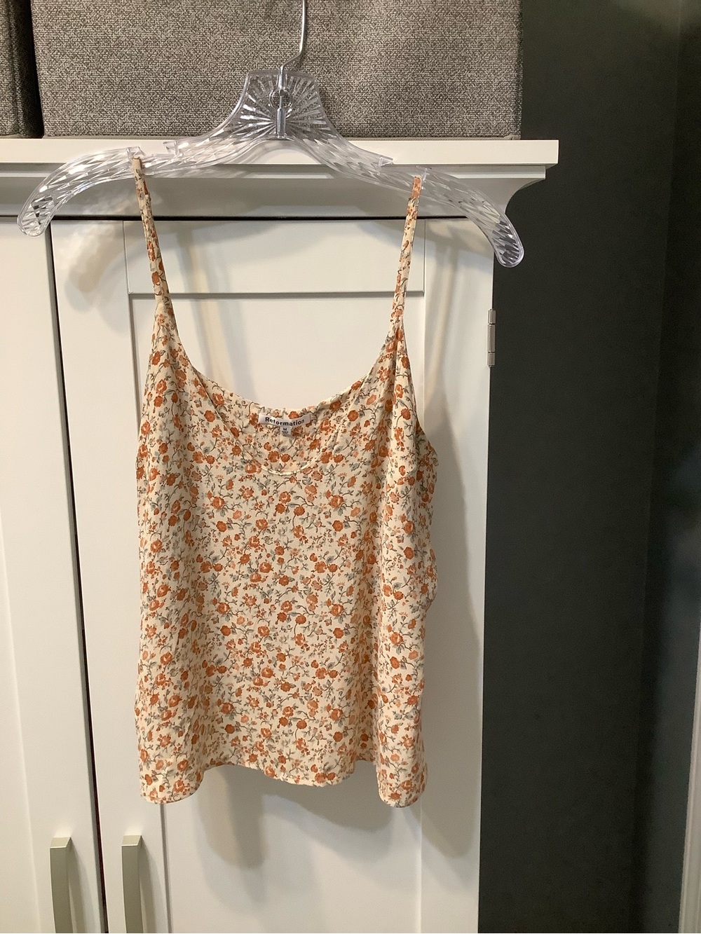 Reformation Floral Spaghetti-Strap Cami in Cream and Orange Floral Size M NWOT